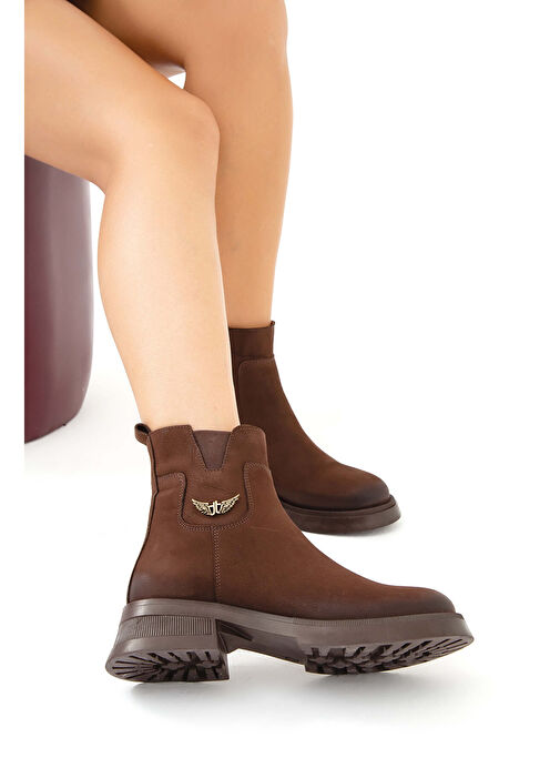 Tamer Tanca Kadın Hakiki Deri Kahverengi Nubuk Casual Bot - Görsel 4