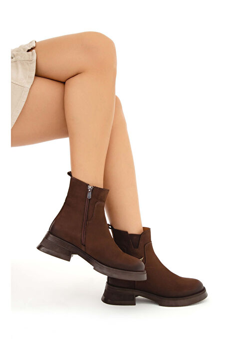 Tamer Tanca Kadın Hakiki Deri Kahverengi Nubuk Casual Bot - Görsel 9