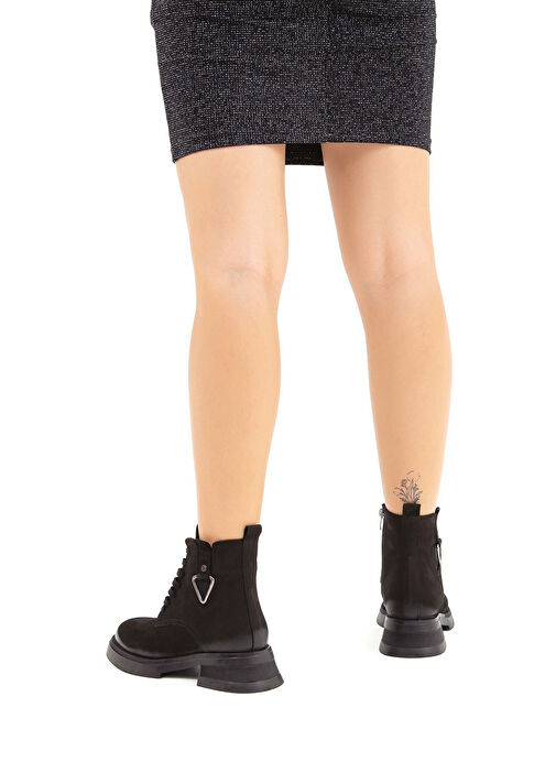 Tamer Tanca Kadın Hakiki Deri Siyah Nubuk Casual Bot - Görsel 4