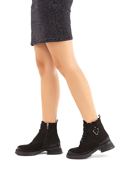 Tamer Tanca Kadın Hakiki Deri Siyah Nubuk Casual Bot - Görsel 3