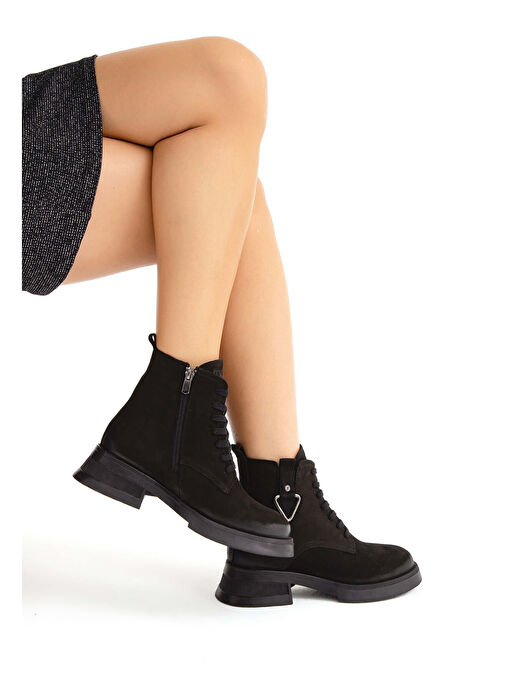 Tamer Tanca Kadın Hakiki Deri Siyah Nubuk Casual Bot - Görsel 9