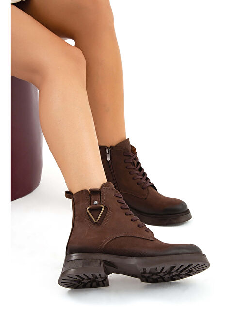 Tamer Tanca Kadın Hakiki Deri Kahverengi Nubuk Casual Bot - Görsel 4