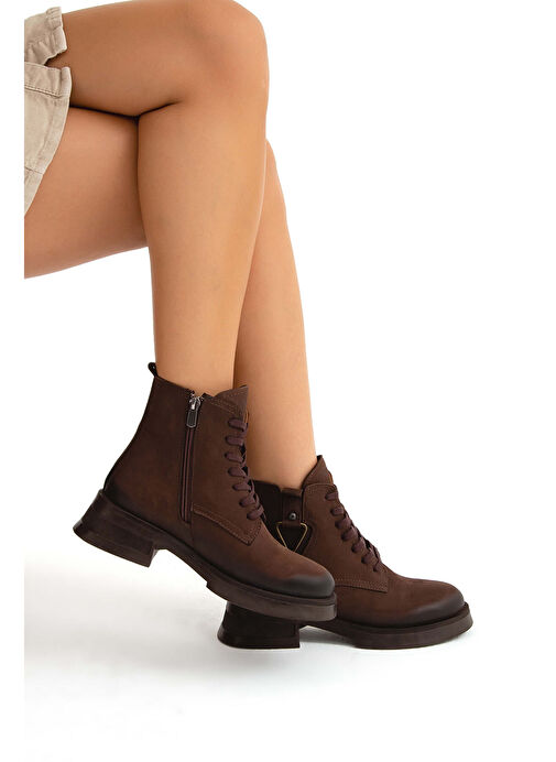 Tamer Tanca Kadın Hakiki Deri Kahverengi Nubuk Casual Bot - Görsel 5