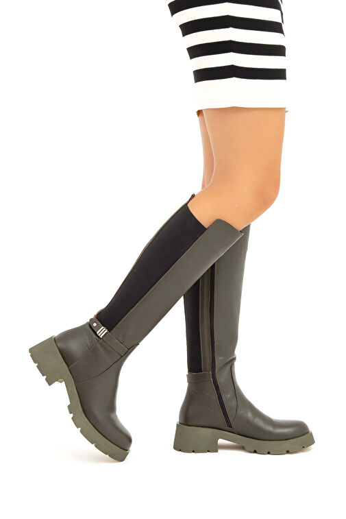Tamer Tanca Kadın Hakiki Deri Yeşil Casual Çizme - Görsel 2