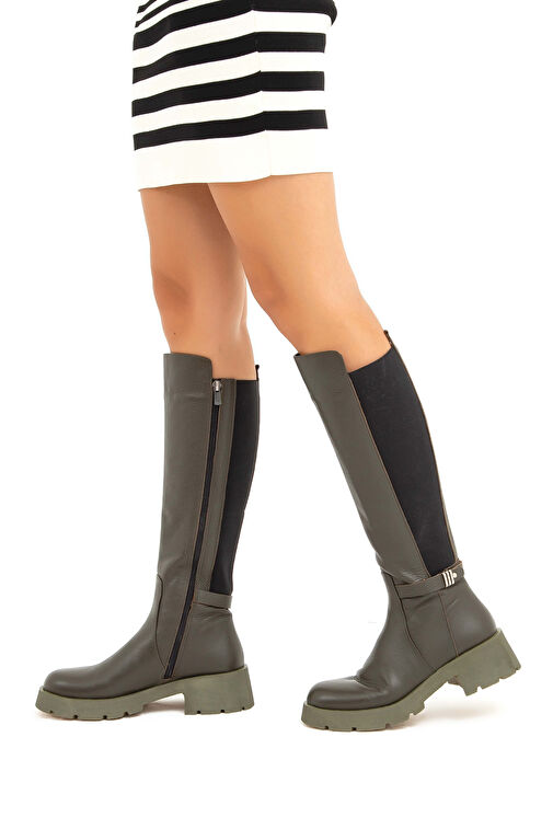 Tamer Tanca Kadın Hakiki Deri Yeşil Casual Çizme - Görsel 4
