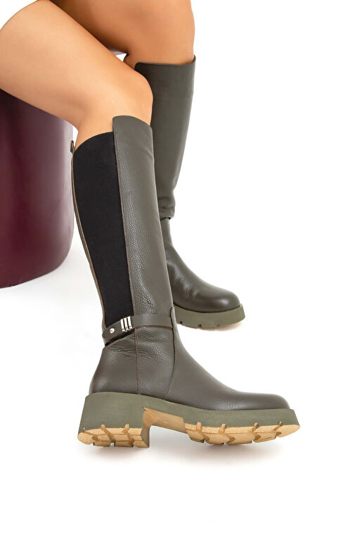 Tamer Tanca Kadın Hakiki Deri Yeşil Casual Çizme - Görsel 5