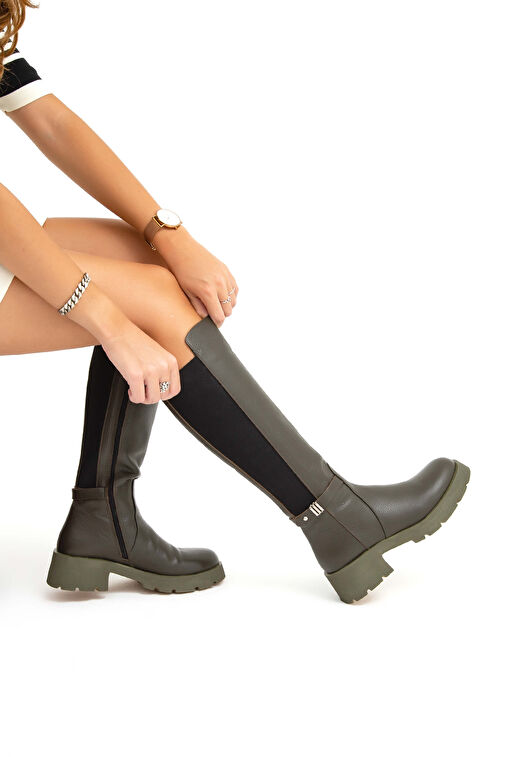 Tamer Tanca Kadın Hakiki Deri Yeşil Casual Çizme - Görsel 6