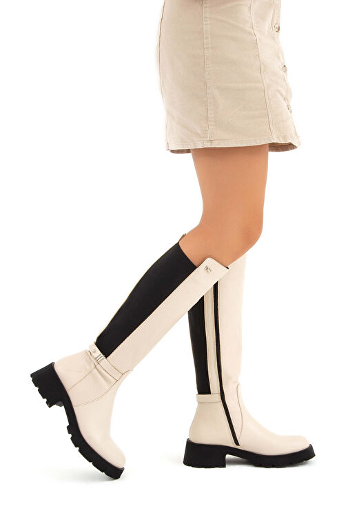 Tamer Tanca Kadın Hakiki Deri Bej Casual Çizme - Görsel 2