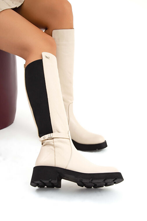 Tamer Tanca Kadın Hakiki Deri Bej Casual Çizme - Görsel 5