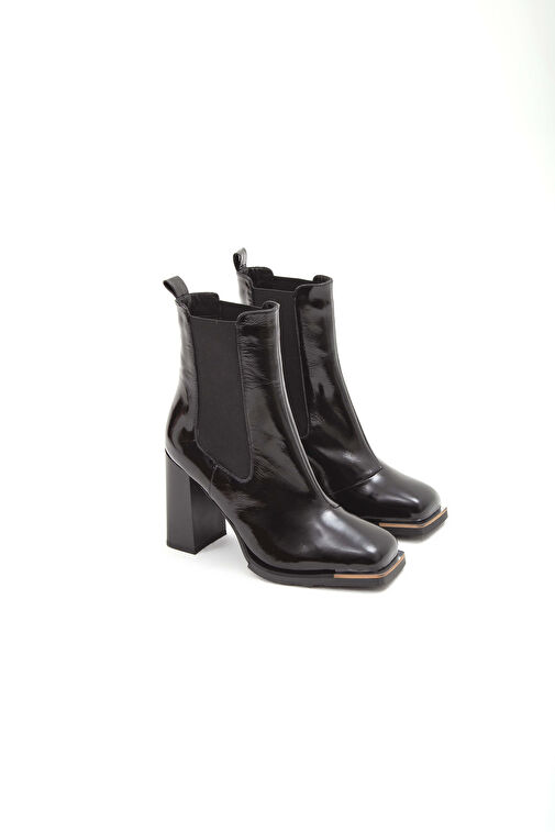 Tamer Tanca Kadın Hakiki Deri Siyah Rugan Casual Bot - Görsel 8