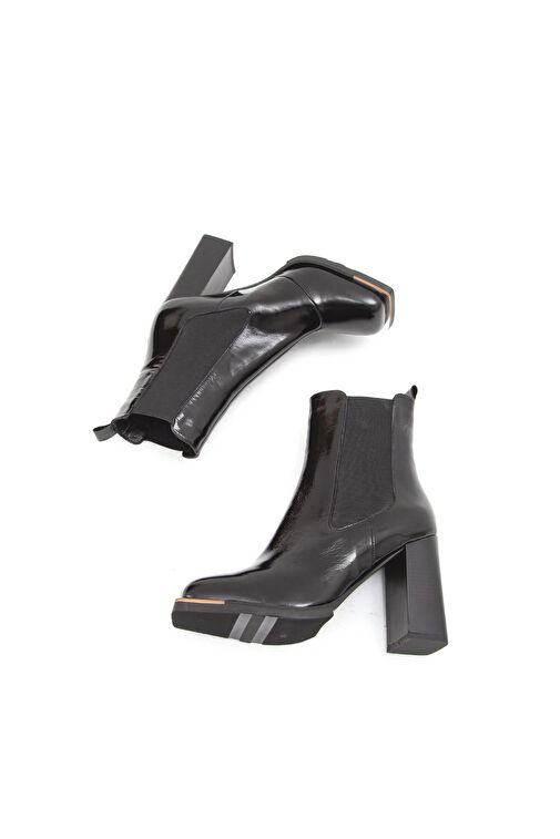 Tamer Tanca Kadın Hakiki Deri Siyah Rugan Casual Bot - Görsel 9