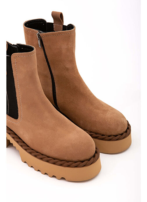 Tamer Tanca Kadın Hakiki Deri Bej Casual Bot - Görsel 9