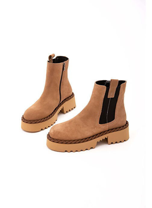 Tamer Tanca Kadın Hakiki Deri Bej Casual Bot - Görsel 6