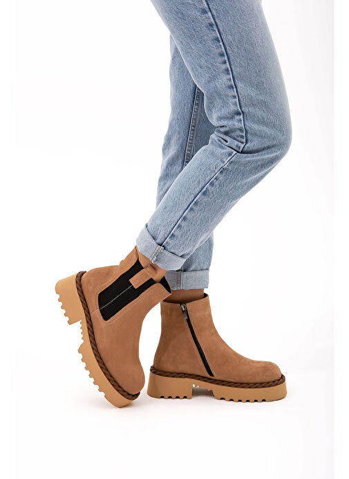 Tamer Tanca Kadın Hakiki Deri Bej Casual Bot - Görsel 2