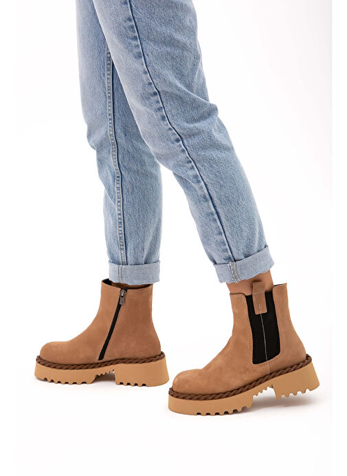 Tamer Tanca Kadın Hakiki Deri Bej Casual Bot - Görsel 3