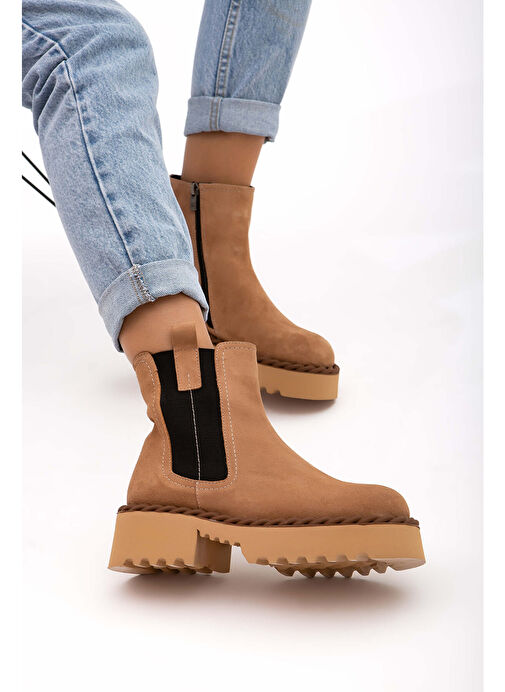 Tamer Tanca Kadın Hakiki Deri Bej Casual Bot - Görsel 4