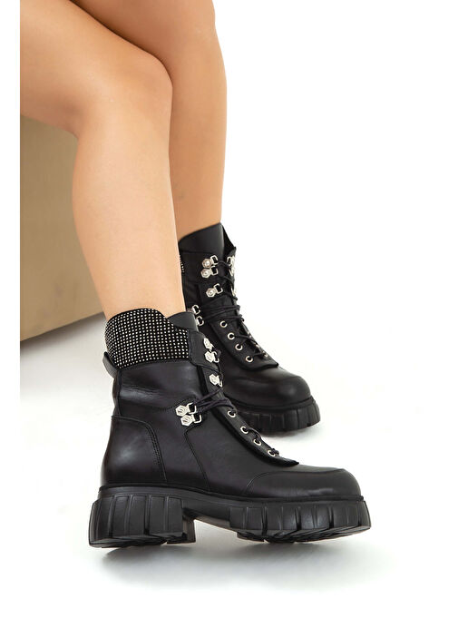 Tamer Tanca Kadın Hakiki Deri Siyah Casual Bot - Görsel 8