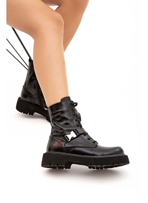 Tamer Tanca Kadın Hakiki Deri Siyah Rugan POSTAL Bot - Görsel 3