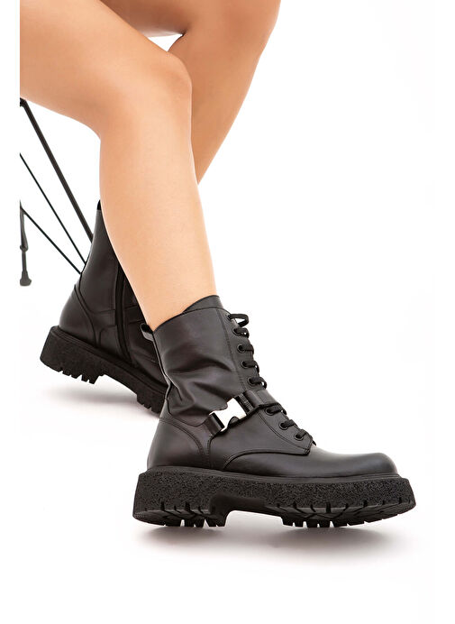 Tamer Tanca Kadın Hakiki Deri Siyah POSTAL Bot - Görsel 9