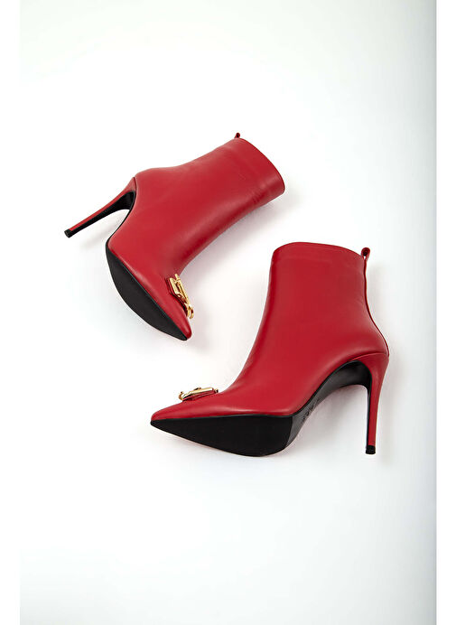 Tamer Tanca Kadın Hakiki Deri Kırmızı Topuklu Bot - Görsel 5