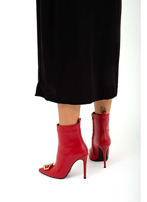 Tamer Tanca Kadın Hakiki Deri Kırmızı Topuklu Bot - Görsel 7