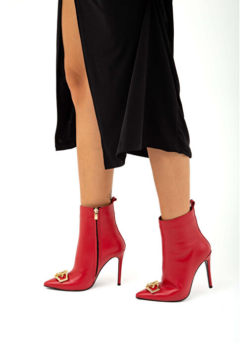 Tamer Tanca Kadın Hakiki Deri Kırmızı Topuklu Bot - Görsel 8