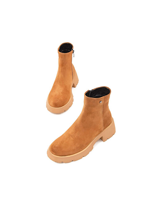 Tamer Tanca Kadın Hakiki Deri Taba Süet Casual Bot - Görsel 3