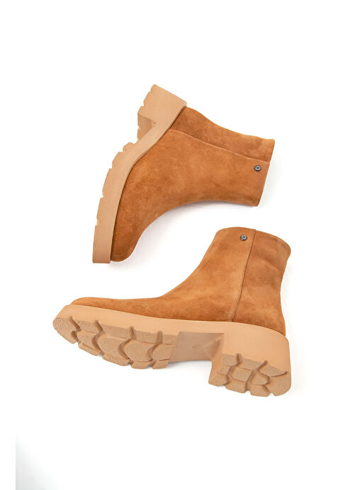 Tamer Tanca Kadın Hakiki Deri Taba Süet Casual Bot - Görsel 4