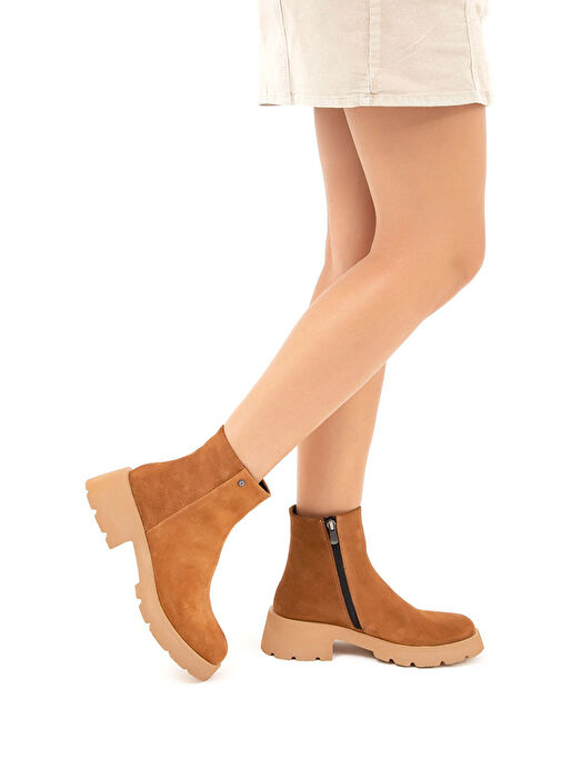 Tamer Tanca Kadın Hakiki Deri Taba Süet Casual Bot - Görsel 5