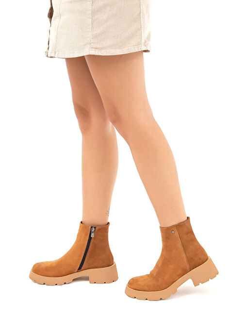 Tamer Tanca Kadın Hakiki Deri Taba Süet Casual Bot - Görsel 7