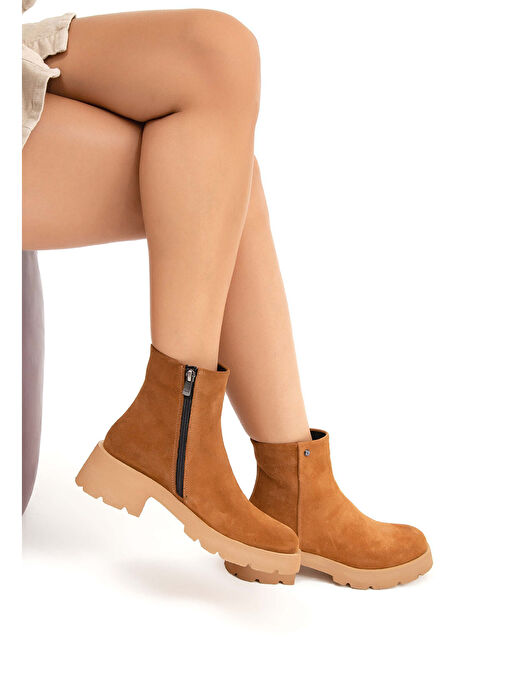 Tamer Tanca Kadın Hakiki Deri Taba Süet Casual Bot - Görsel 9
