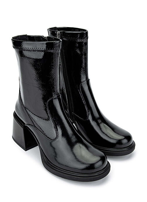 Tamer Tanca Kadın Hakiki Deri Siyah Rugan Casual Bot - Görsel 3