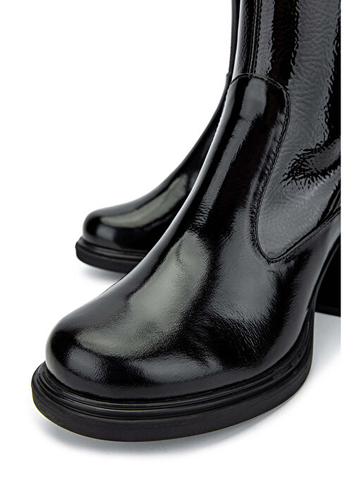 Tamer Tanca Kadın Hakiki Deri Siyah Rugan Casual Bot - Görsel 4