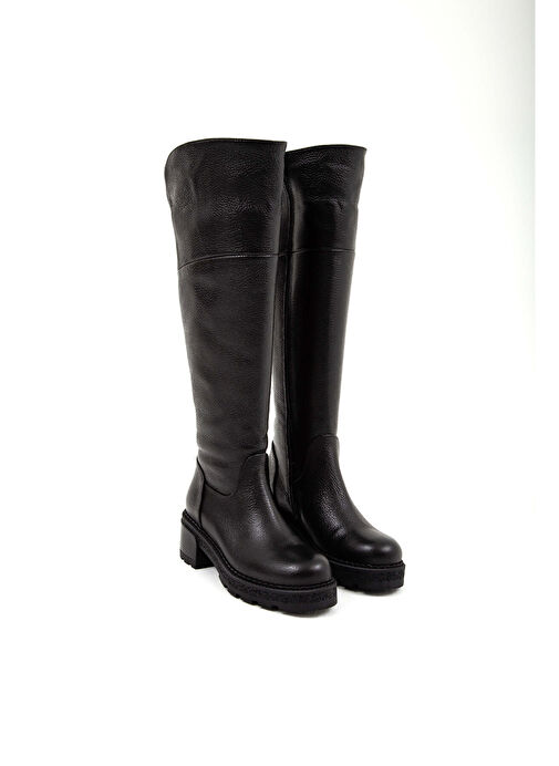 Tamer Tanca Kadın Hakiki Deri Siyah Floter Casual Çizme - Görsel 2