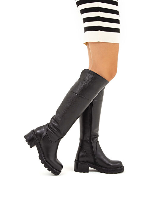 Tamer Tanca Kadın Hakiki Deri Siyah Floter Casual Çizme - Görsel 6