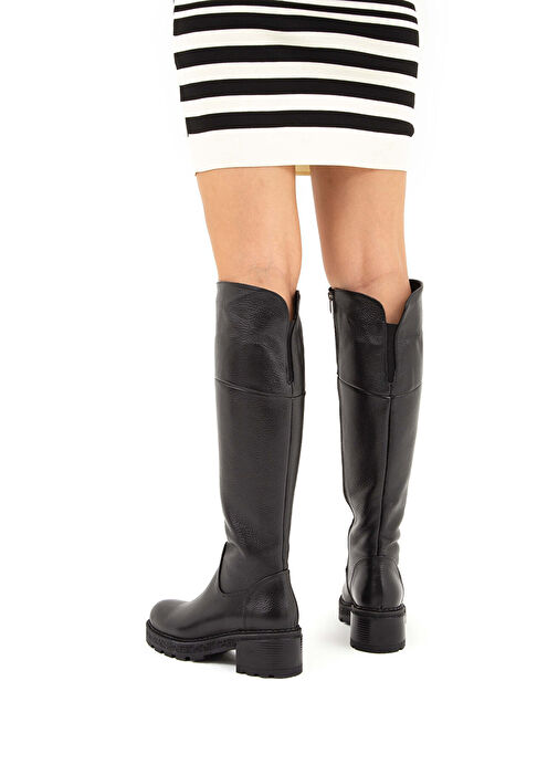 Tamer Tanca Kadın Hakiki Deri Siyah Floter Casual Çizme - Görsel 7