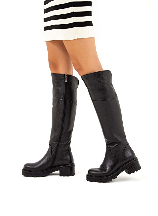 Tamer Tanca Kadın Hakiki Deri Siyah Floter Casual Çizme - Görsel 8