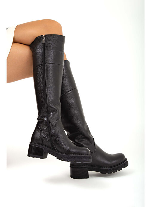 Tamer Tanca Kadın Hakiki Deri Siyah Floter Casual Çizme - Görsel 9