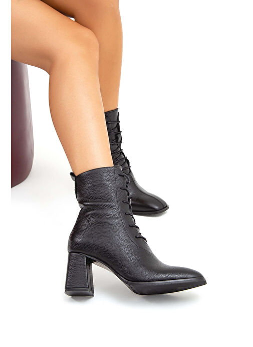 Tamer Tanca Kadın Hakiki Deri Siyah Bot - Görsel 4
