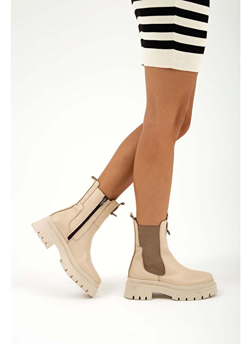 Tamer Tanca Kadın Hakiki Deri Bej Günlük Bot - Görsel 3