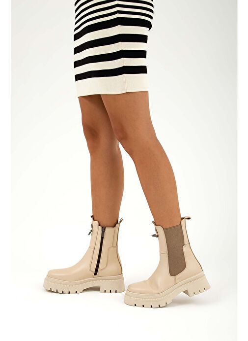 Tamer Tanca Kadın Hakiki Deri Bej Günlük Bot - Görsel 5