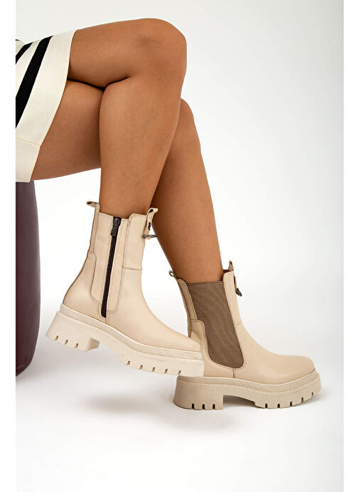 Tamer Tanca Kadın Hakiki Deri Bej Günlük Bot - Görsel 2