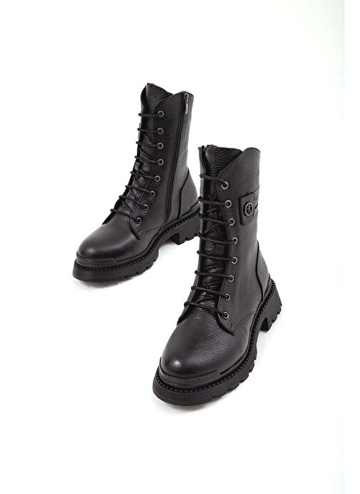 Tamer Tanca Kadın Hakiki Deri Siyah Floter Casual Bot - Görsel 3