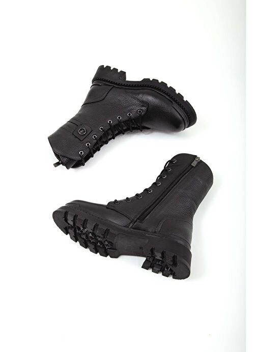 Tamer Tanca Kadın Hakiki Deri Siyah Floter Casual Bot - Görsel 4