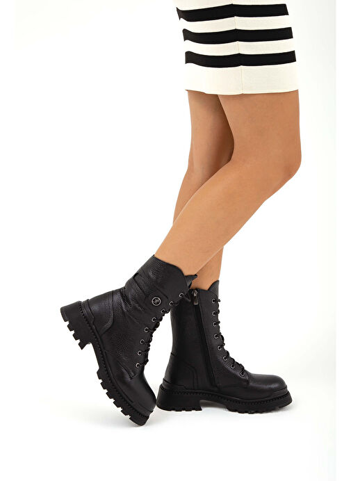 Tamer Tanca Kadın Hakiki Deri Siyah Floter Casual Bot - Görsel 6