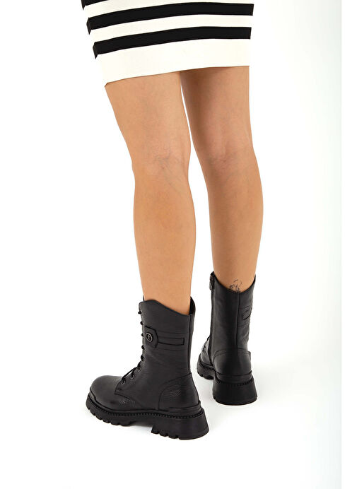 Tamer Tanca Kadın Hakiki Deri Siyah Floter Casual Bot - Görsel 7