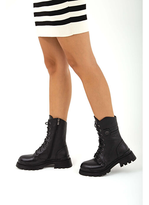 Tamer Tanca Kadın Hakiki Deri Siyah Floter Casual Bot - Görsel 8