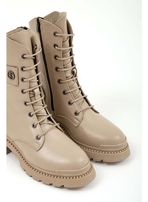 Tamer Tanca Kadın Hakiki Deri Krem Casual Bot - Görsel 6