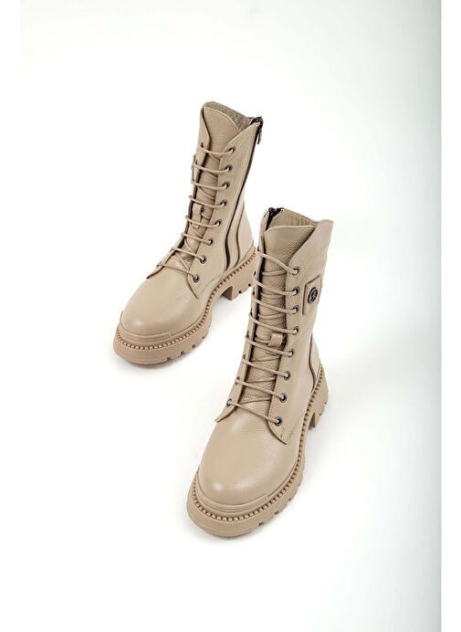 Tamer Tanca Kadın Hakiki Deri Krem Casual Bot - Görsel 7