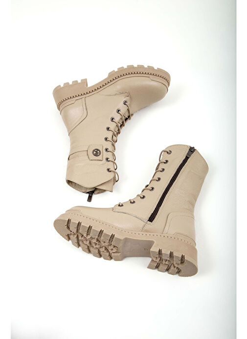 Tamer Tanca Kadın Hakiki Deri Krem Casual Bot - Görsel 8